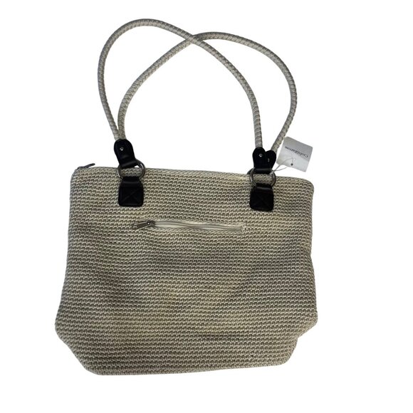 Croft & Barrow Purse Tote Bag Natural Woven Dual Handles Zipper Cream New - Picture 2 of 9
